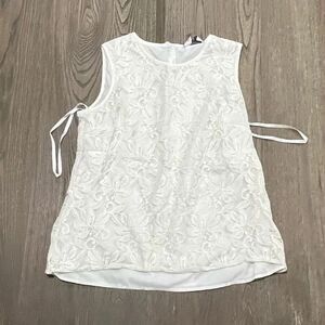 Kasper Tank Top Floral Lace Crewneck Keyhole Back Sleeveless White Medium